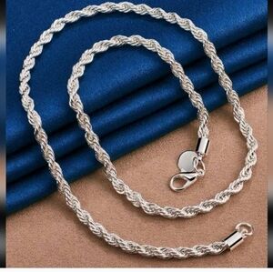 Plated Sterling Silver 4mm Twisted Rope chain Necklace 19"